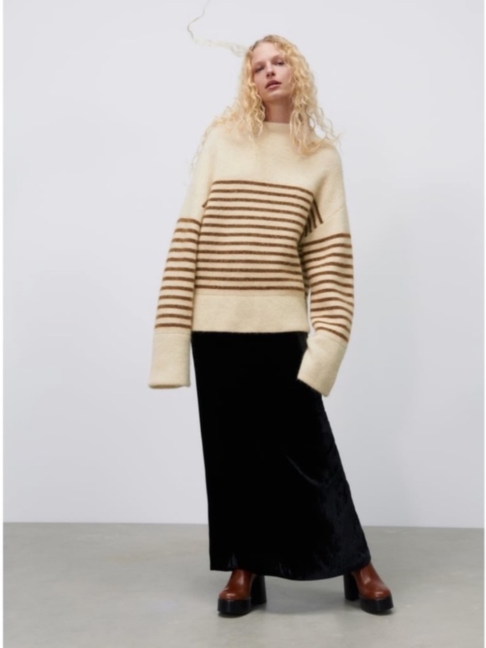 Zara Limited Edition Wool & Alpaca Blend Striped Sweater oversized L like new